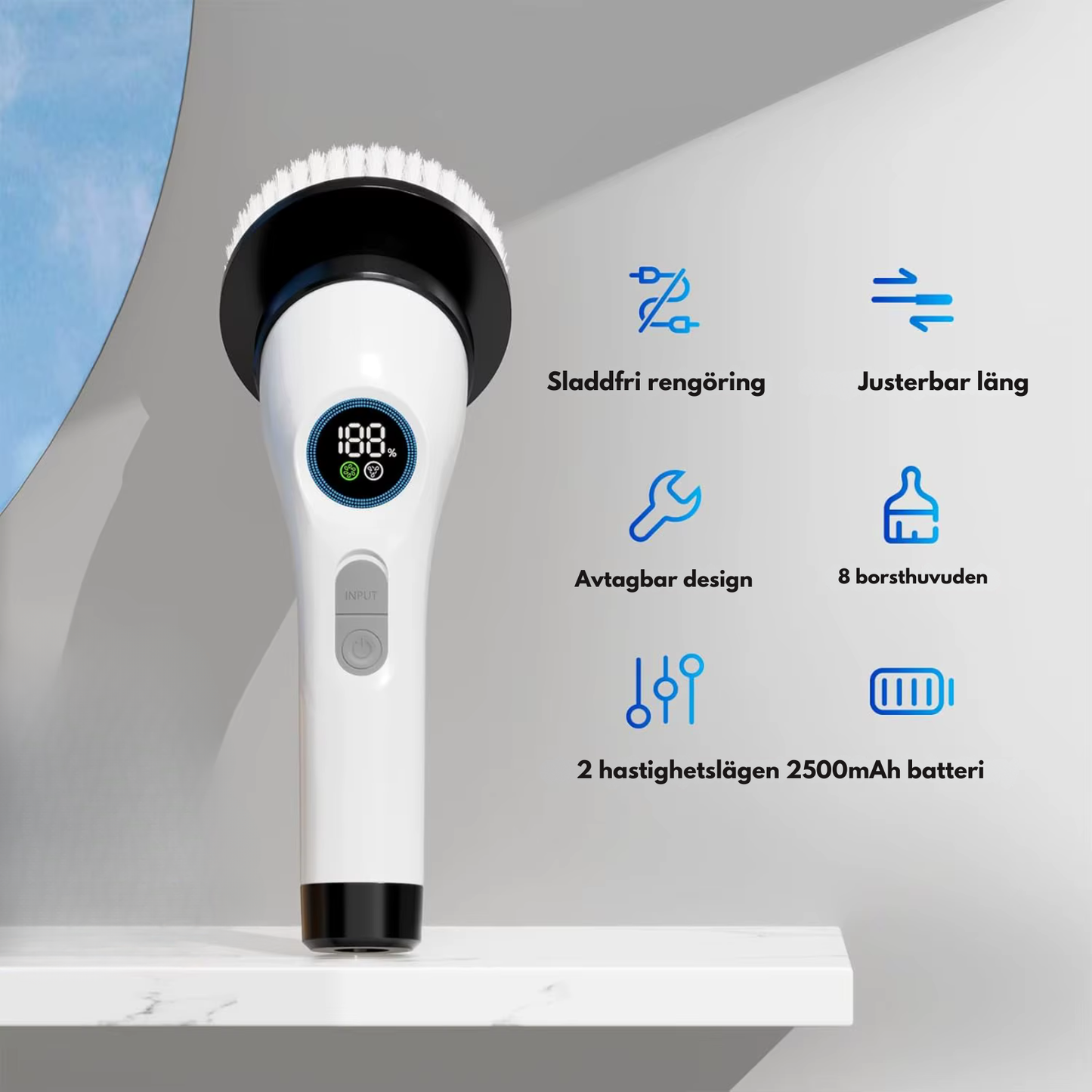 NordicClean™ Turbo Skrubb – Elektrisk rengöringsborste med långt teleskophandtag