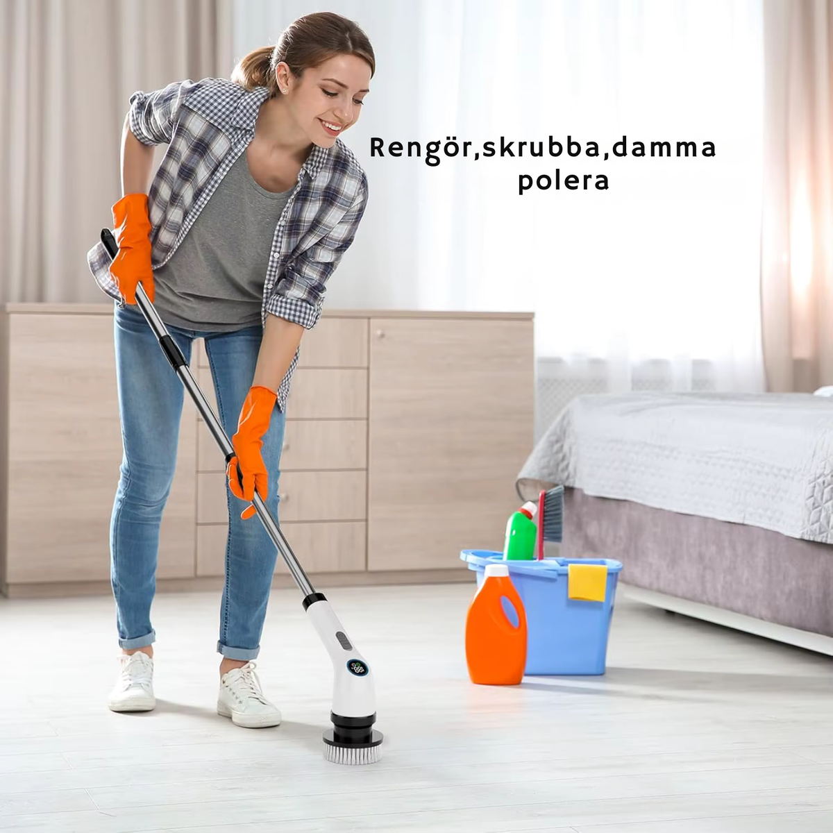 NordicClean™ Turbo Skrubb – Elektrisk rengöringsborste med långt teleskophandtag