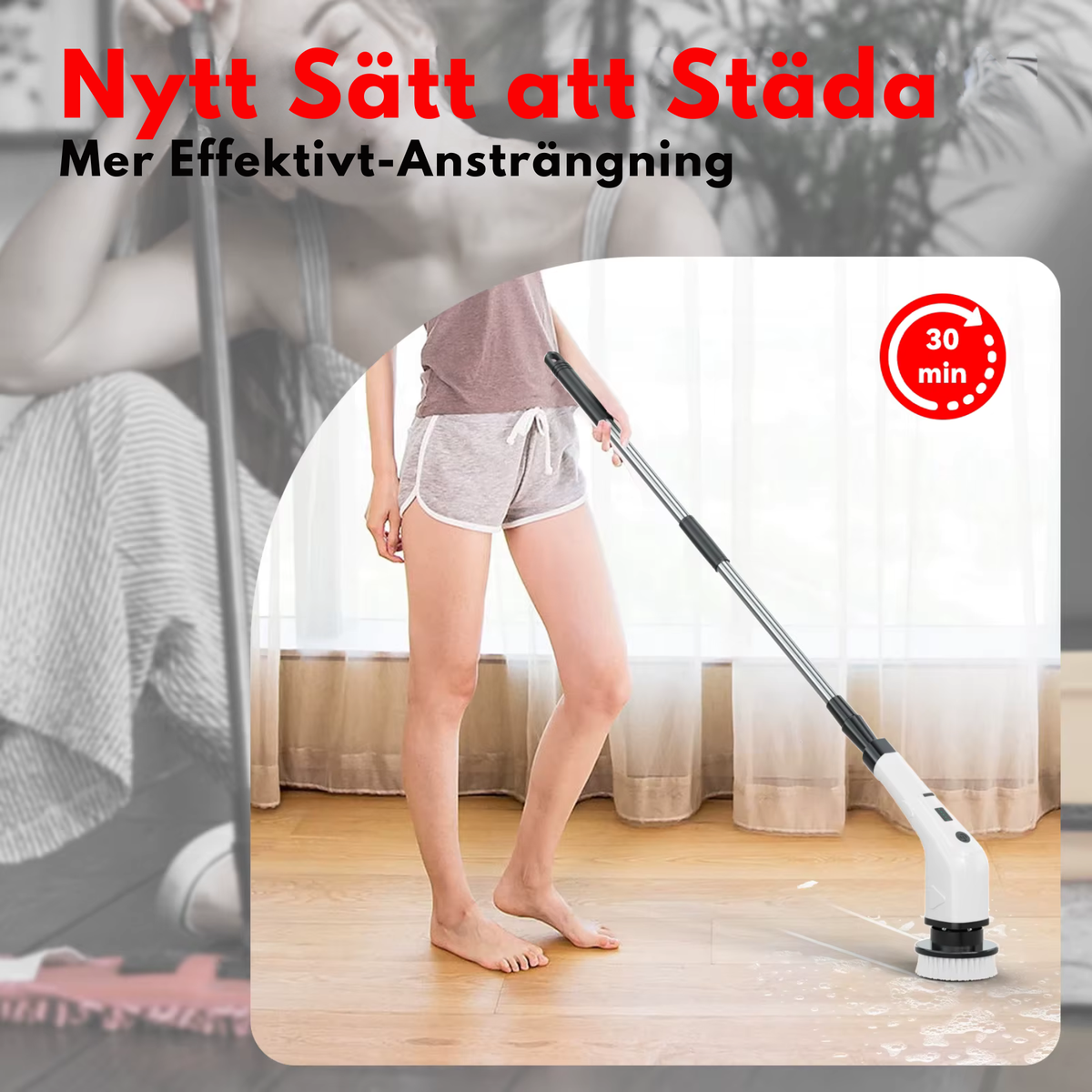 NordicClean™ Turbo Skrubb – Elektrisk rengöringsborste med långt teleskophandtag