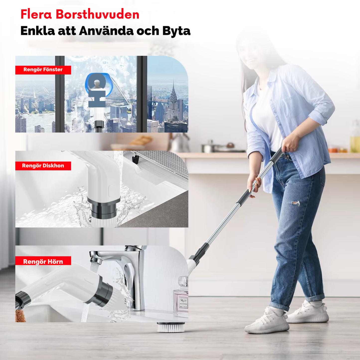NordicClean™ Turbo Skrubb – Elektrisk rengöringsborste med långt teleskophandtag